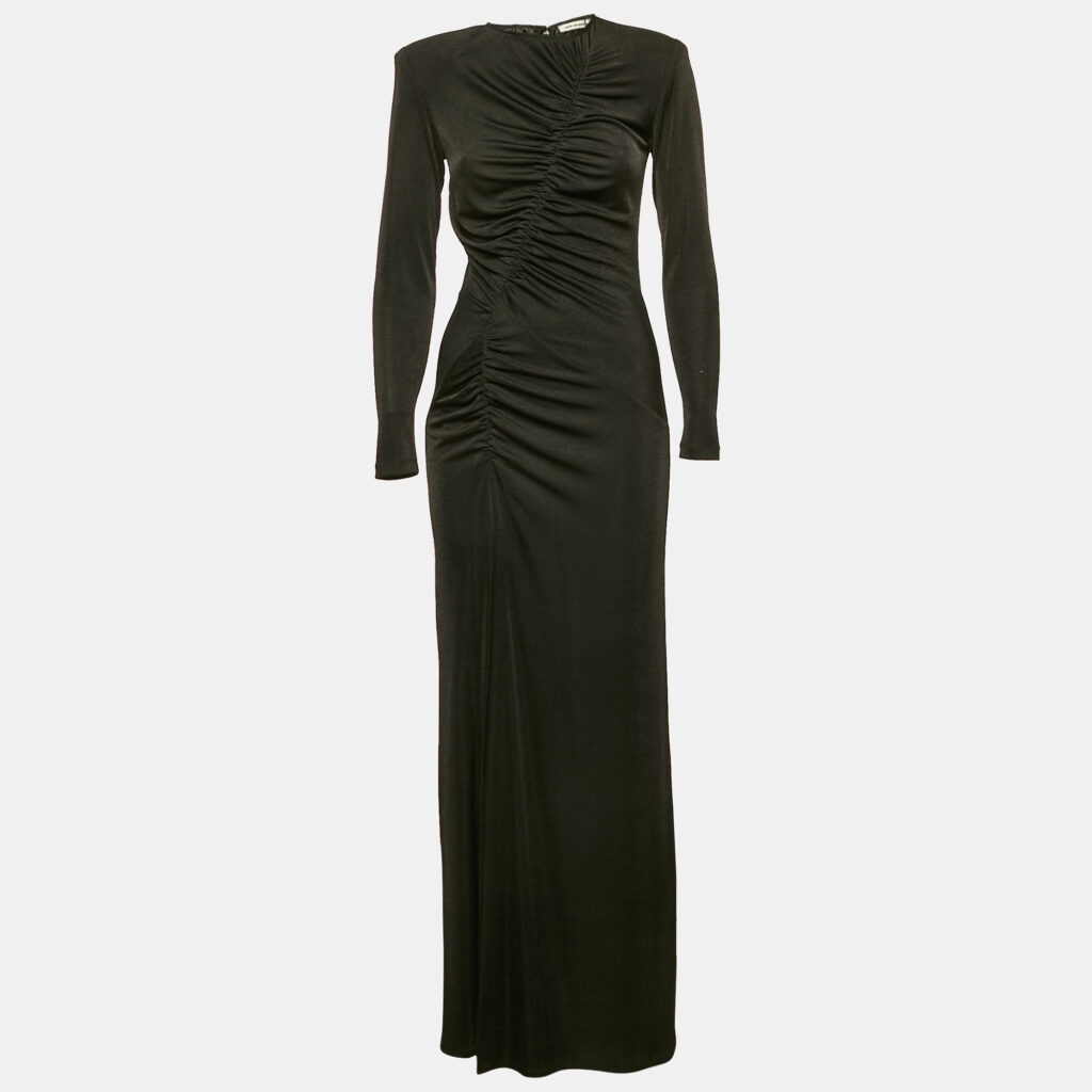 The New Arrivals By Ilkyaz Ozel Black Lurex Jersey Ruche Maxi Dress S