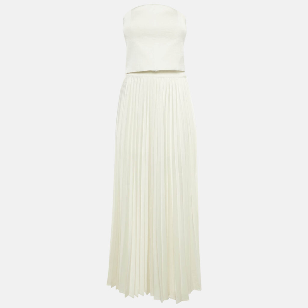 The Soraya Off White Crepe/Plisse Corset Top & Skirt Set S The Soraya Off White Crepe/Plisse Corset Top & Skirt Set S
