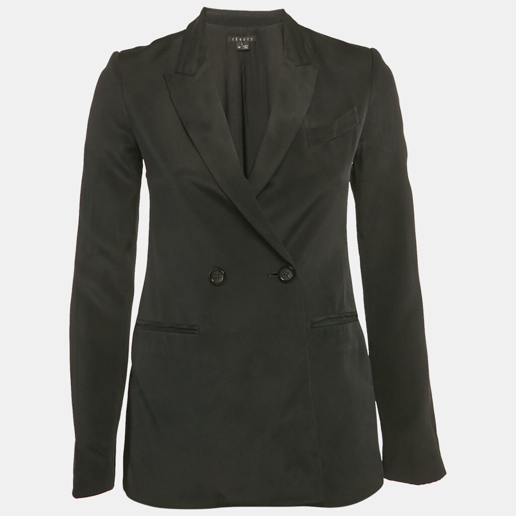 Theory Black Silk Double Breasted Blazer XS Theory Black Silk Double Breasted Blazer XS