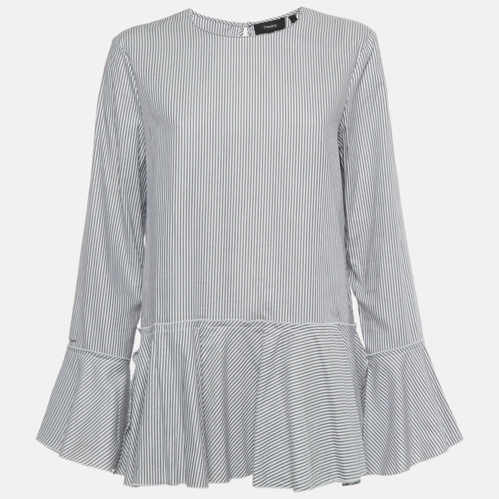 Theory Blue Stripe Cotton Lexanda Top L