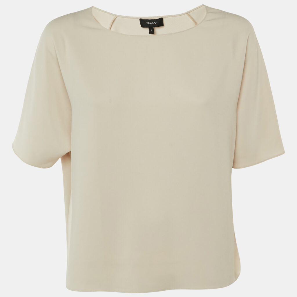 Theory Ecru Crepe Relaxed Fit Top S