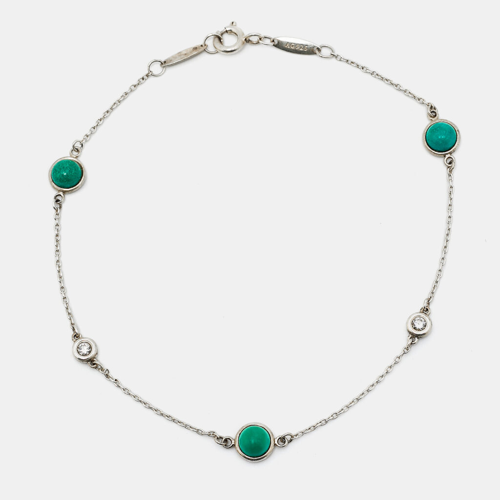 Tiffany & Co. Elsa Peretti Color By the Yard Diamonds Turquoise Sterling Silver Bracelet