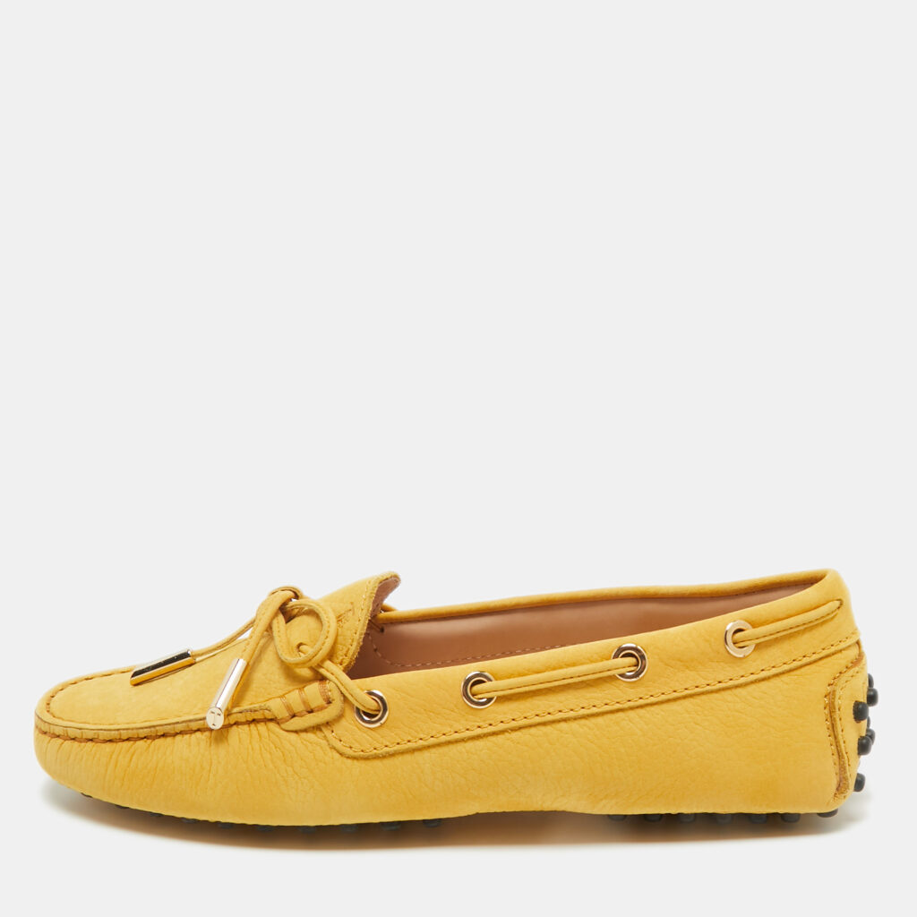 Tod's Yellow Nubuck Leather Gommino Penny Loafers Size 35 Tod's Yellow Nubuck Leather Gommino Penny Loafers Size 35