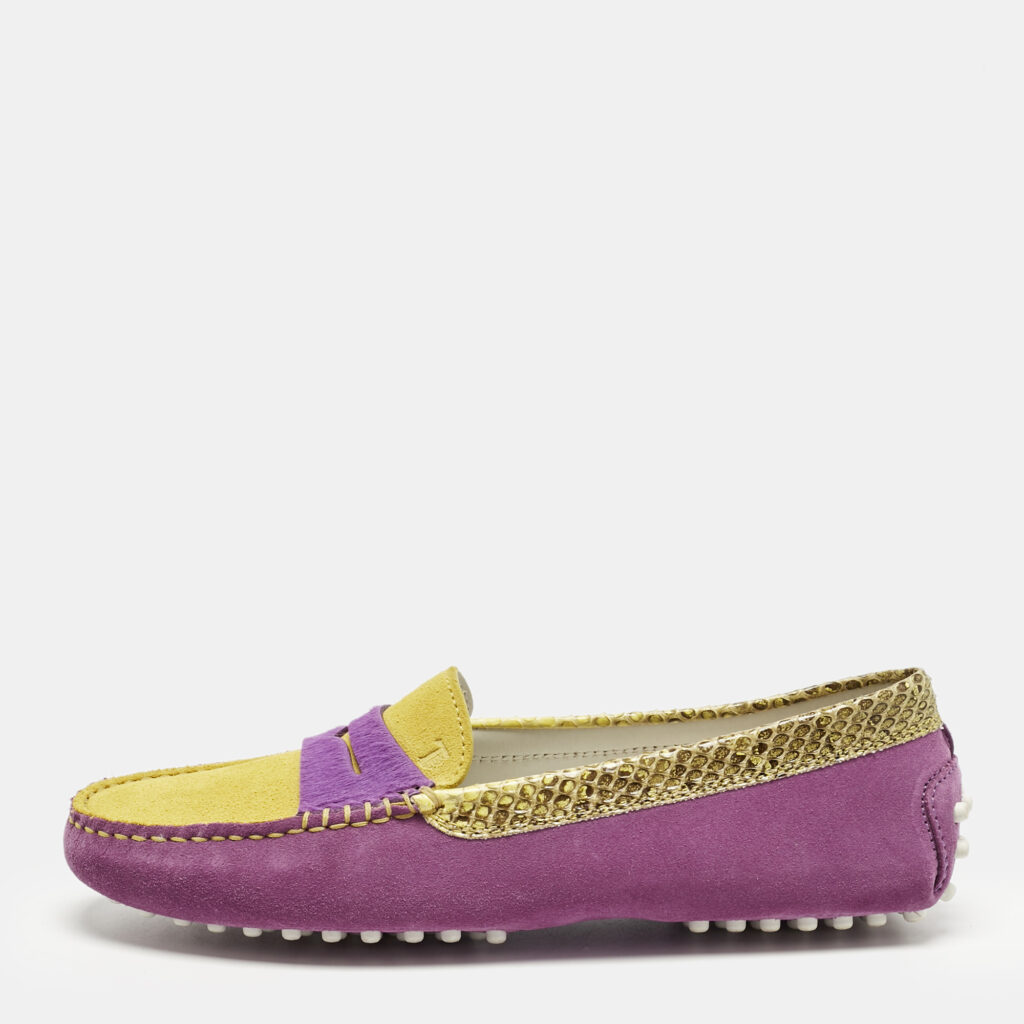 Tod's Purple/Yellow Suede and Snakeskin Leather Loafers Size 36.5 Tod's Purple/Yellow Suede and Snakeskin Leather Loafers Size 36.5