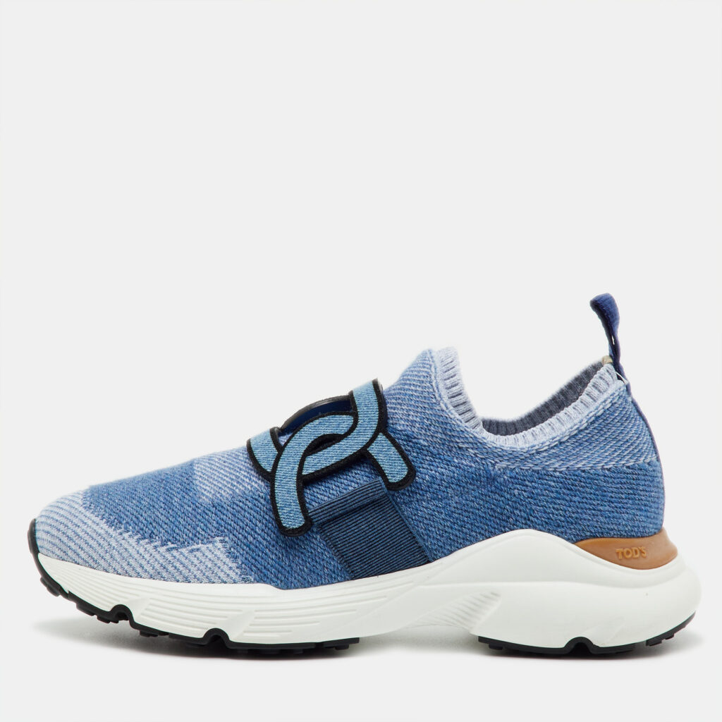 Tod's Blue Knit Fabric Chain Detail Kate Slip On Sneakers Size 37 Tod's Blue Knit Fabric Chain Detail Kate Slip On Sneakers Size 37