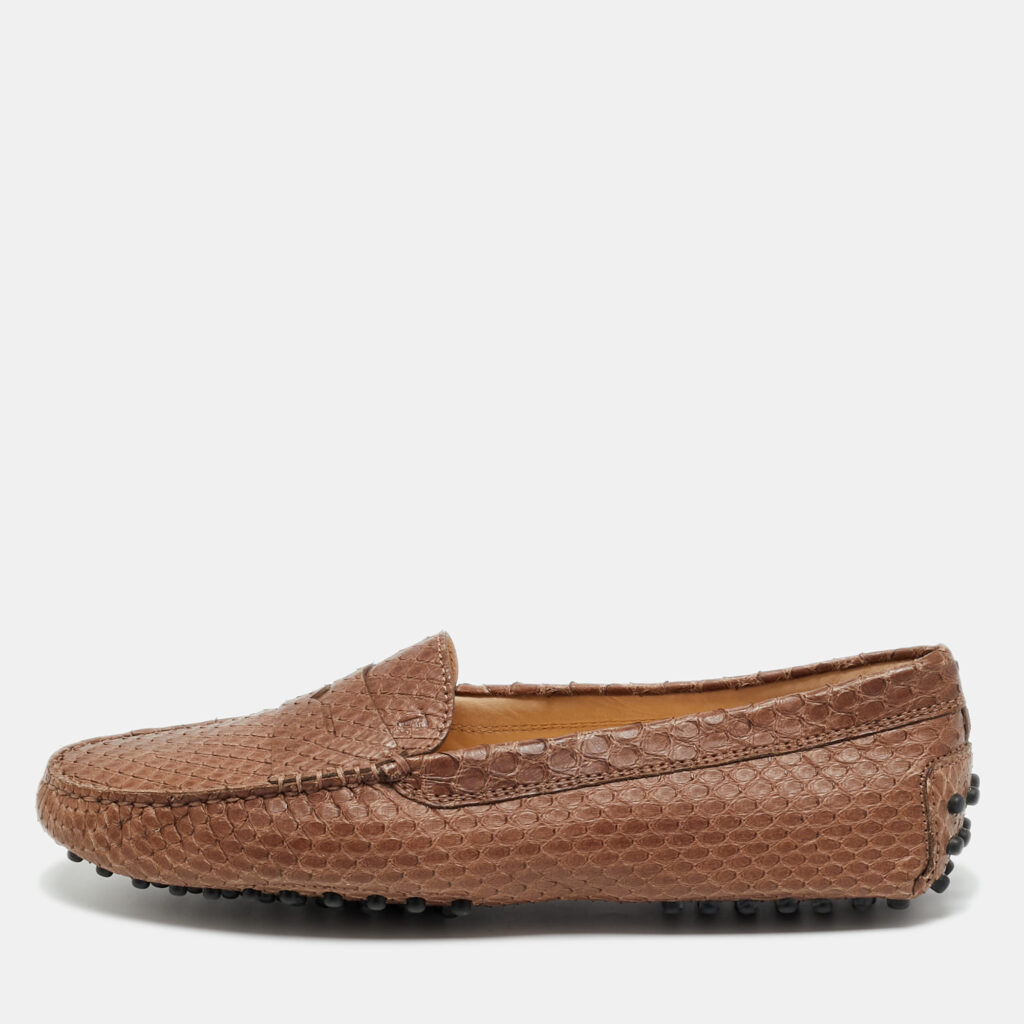 Tod's Brown Python Leather Slip On Loafers Size 39 Tod's Brown Python Leather Slip On Loafers Size 39