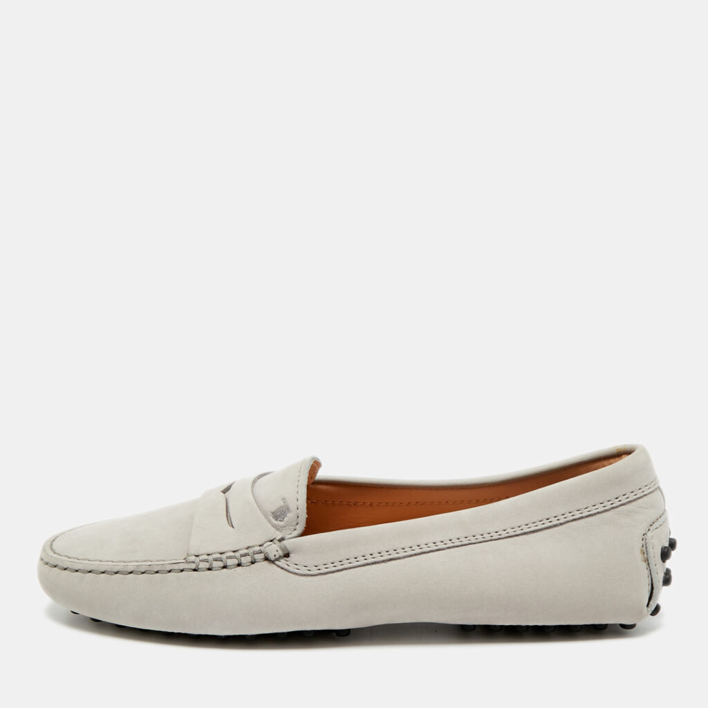 Tod's Grey Leather Slip On Penny Loafers Size 35