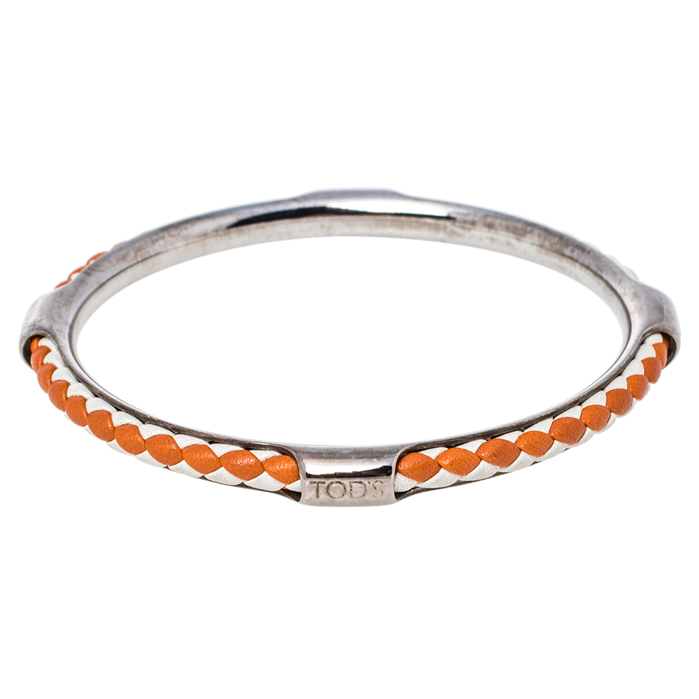 Tod's Woven Leather Gold Tone Bangle Bracelet