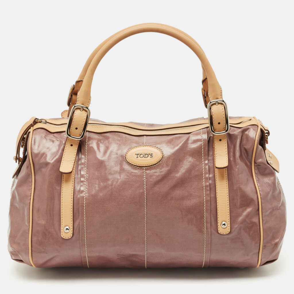 Tod's Mauve/Tan Patent Fabric G-Line Easy Duffel Bag Tod's Mauve/Tan Patent Fabric G-Line Easy Duffel Bag