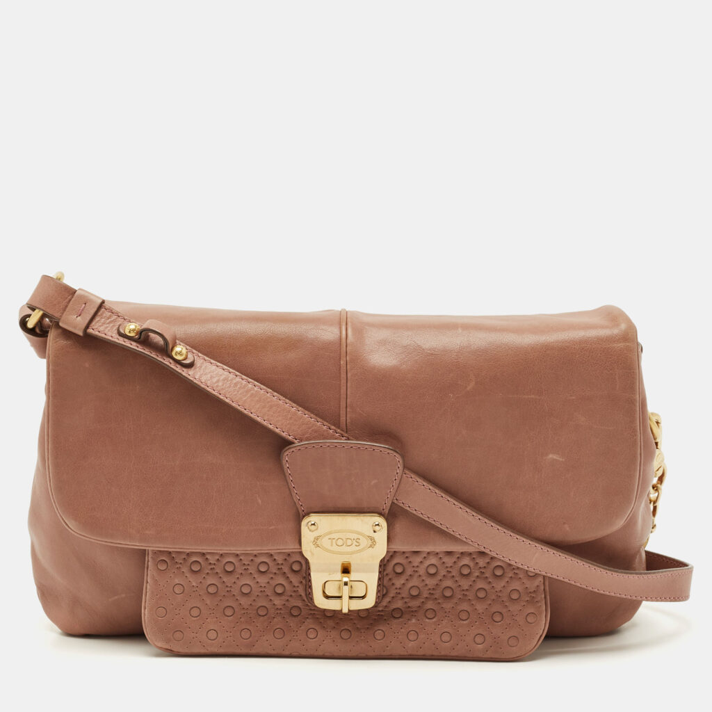 Tod's Old Rose Leather Turnlock Flap Shoulder Bag