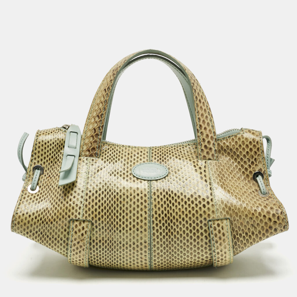Tod's Cream/Blue Leather and Snakeskin Mini Candy Sera Satchel Tod's Cream/Blue Leather and Snakeskin Mini Candy Sera Satchel