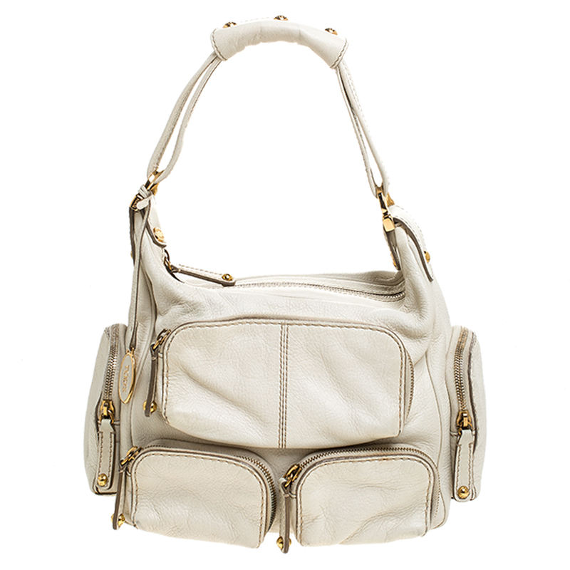 Tod's Cream Leather Zipped Pockets Satchel Tod's Cream Leather Zipped Pockets Satchel
