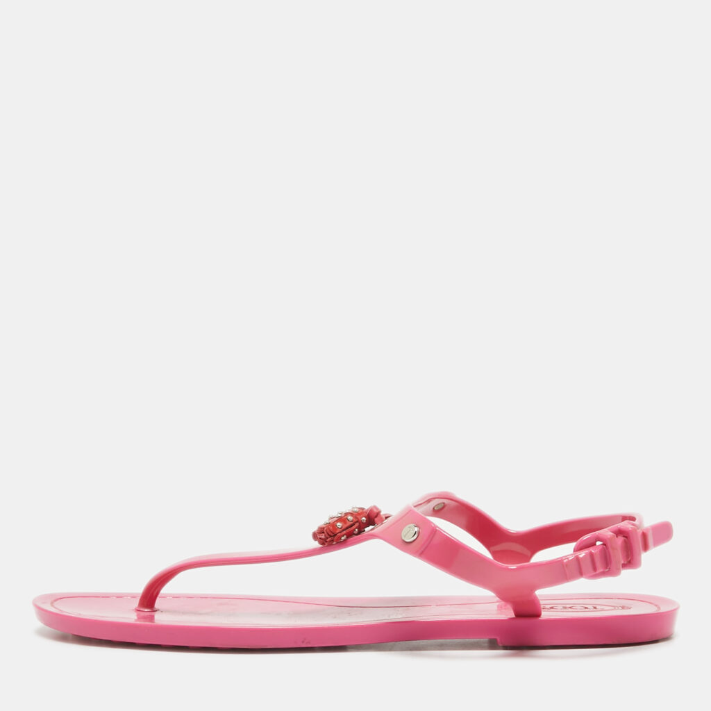 Tod's Pink Rubber Studded Tassel Thong Flat Sandals Size 39 Tod's Pink Rubber Studded Tassel Thong Flat Sandals Size 39