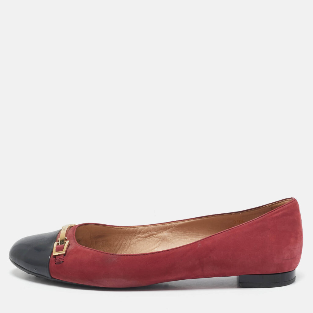 Tod's Red/Black Patent Leather and Suede Ballet Flats Size 39.5 Tod's Red/Black Patent Leather and Suede Ballet Flats Size 39.5