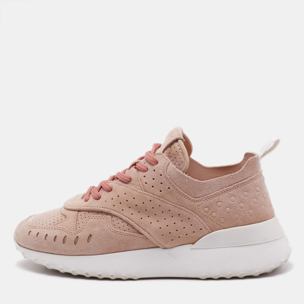 Tod's Dusty Pink Suede Perforated Low Top Sneakers Size 36.5