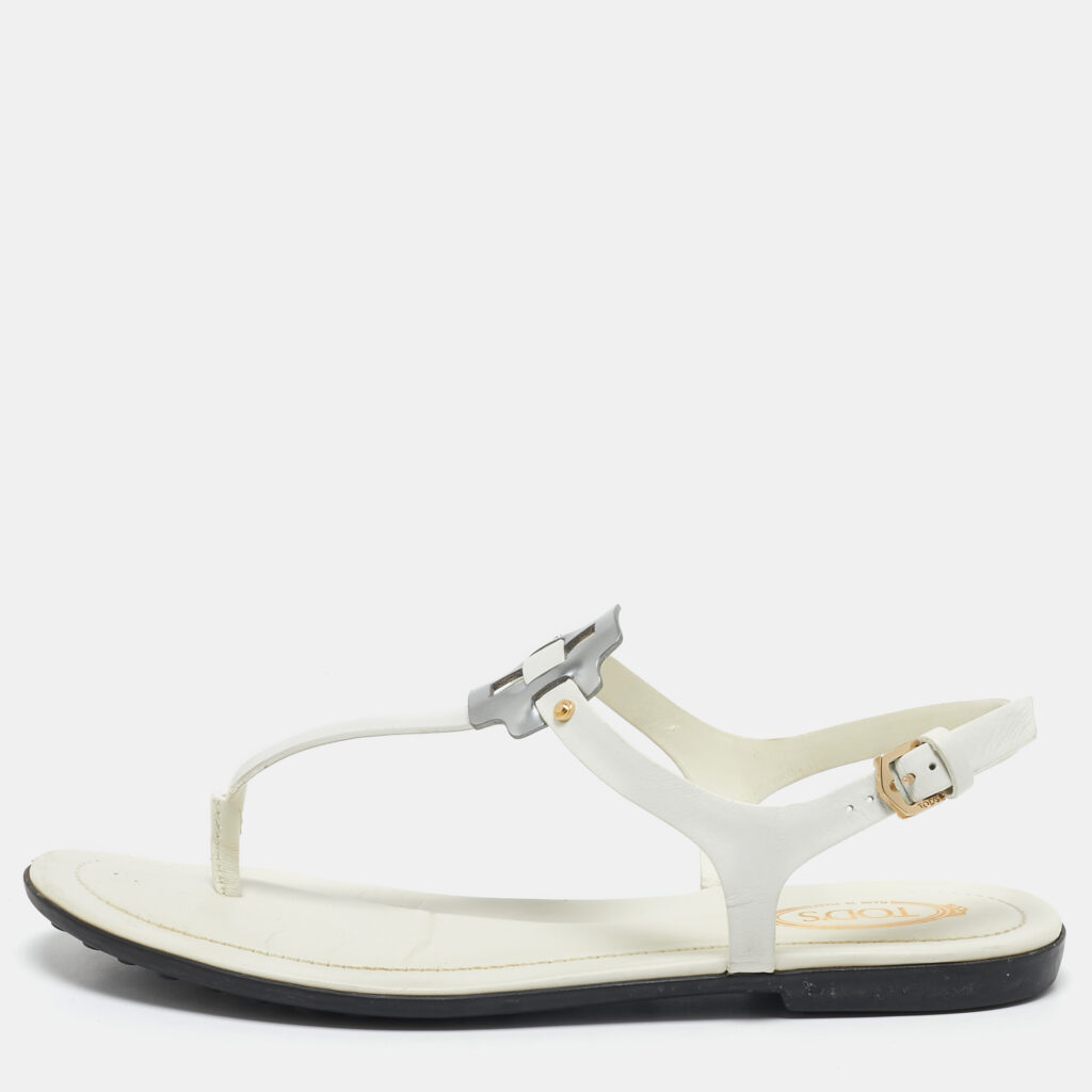 Tod's White Leather Thong Slingback Flat Sandals Size 35 Tod's White Leather Thong Slingback Flat Sandals Size 35