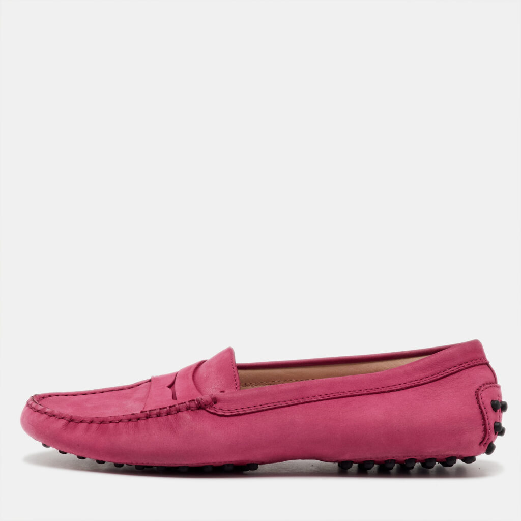 Tod's Rose Pink Nubuck Leather Penny Slip On Loafers Size 38 Tod's Rose Pink Nubuck Leather Penny Slip On Loafers Size 38