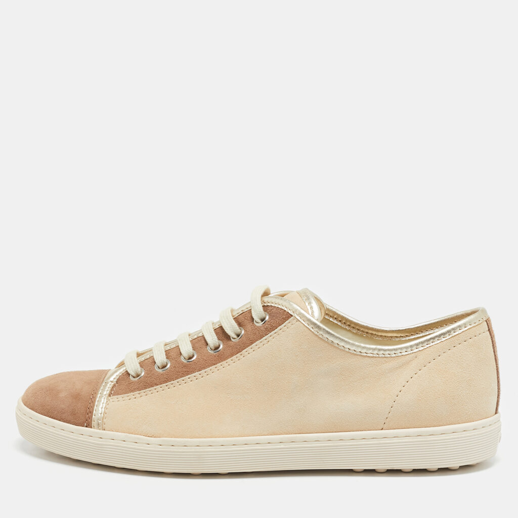 Tod's Gold/Beige Suede Lace Up Sneakers Size 39 Tod's Gold/Beige Suede Lace Up Sneakers Size 39