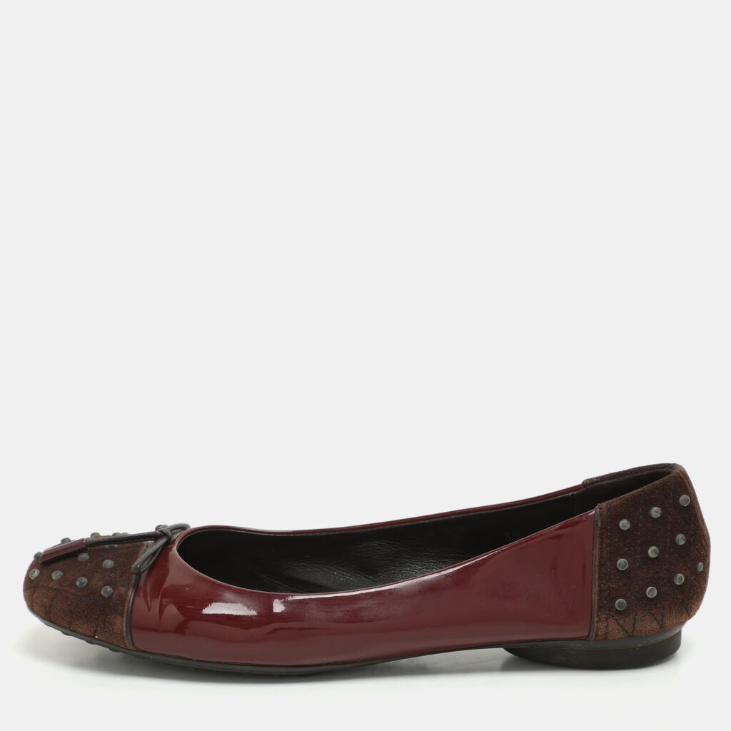 luxury-women-tods-used-shoes-p1170528-004-1.jpg Tod's Brown/Burgundy Suede and Patent Leather Bow Ballet Flats Size 39