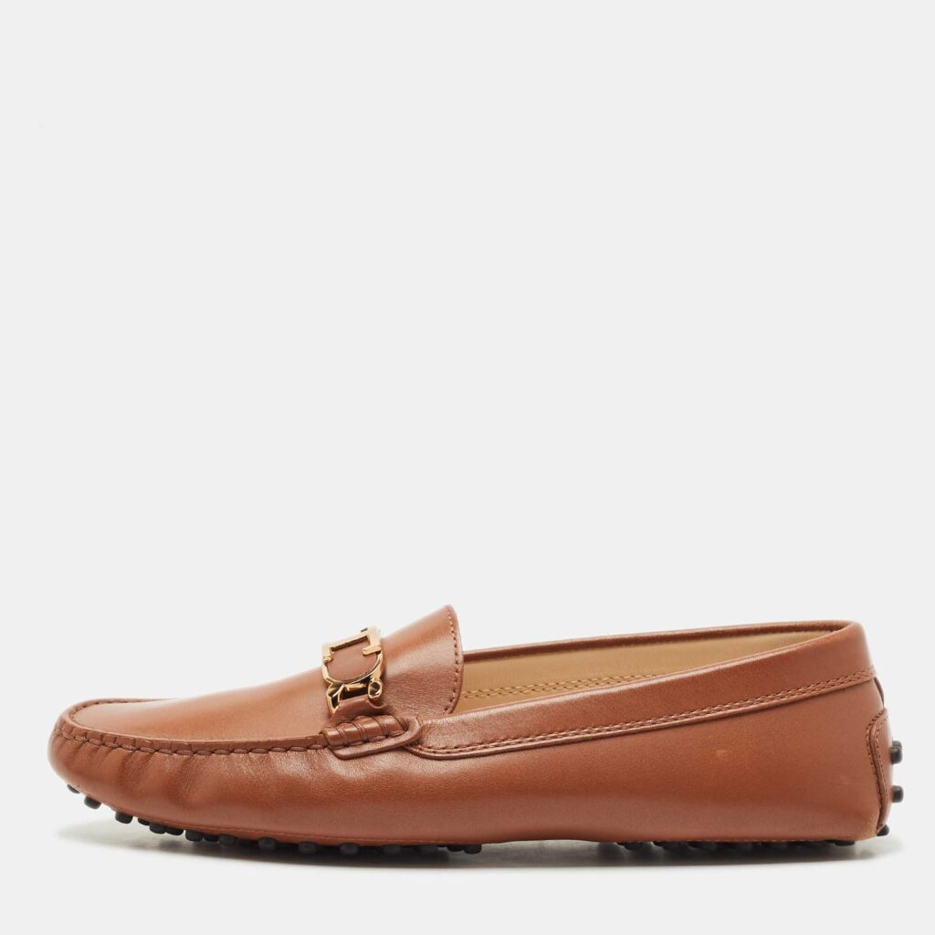Tod's Brown Leather T Timeless Slip On Loafers Size 37 Tod's Brown Leather T Timeless Slip On Loafers Size 37