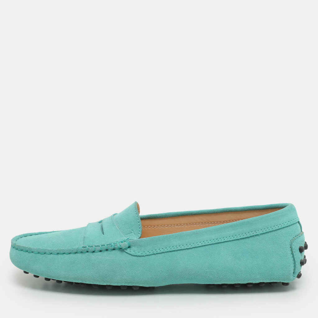Tod's Turquoise Suede Penny Loafers Size 38 Tod's Turquoise Suede Penny Loafers Size 38