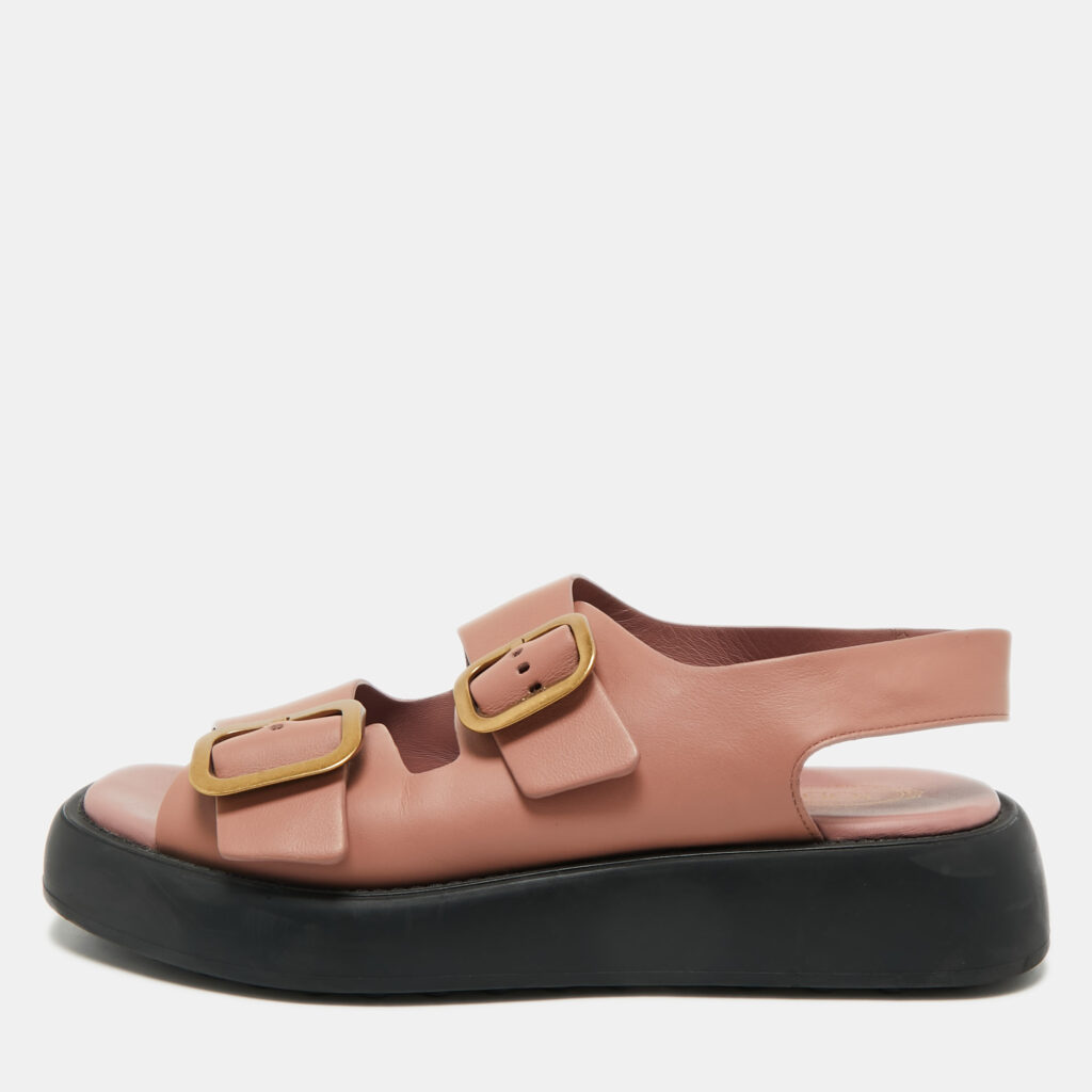 Tod's Dusty Pink Leather Double Buckle Chunky Sandals Size 39.5 Tod's Dusty Pink Leather Double Buckle Chunky Sandals Size 39.5