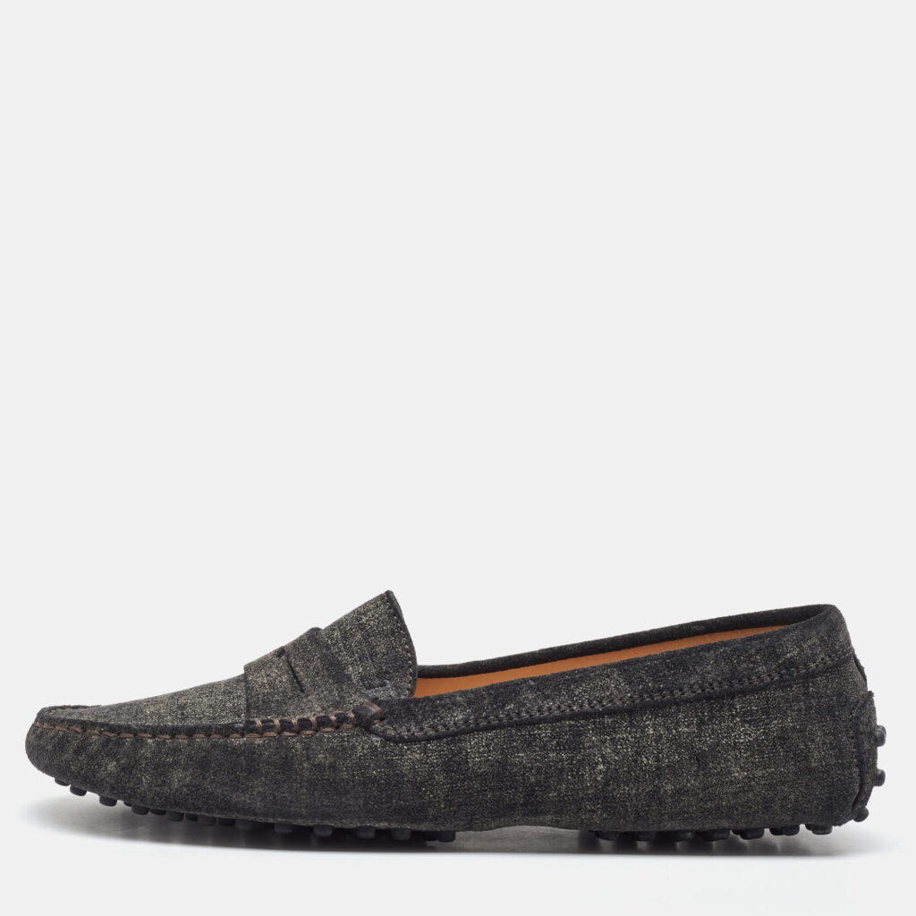 Tod's Dark Grey Suede Slip On Loafers Size 37.5