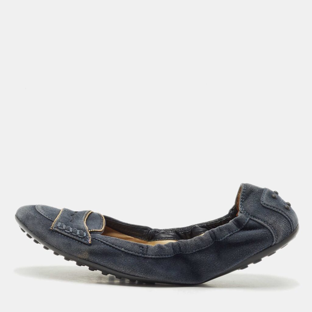 Tod's Blue Suede Buckle Scrunch Ballerina Flats Size 38.5 Tod's Blue Suede Buckle Scrunch Ballerina Flats Size 38.5