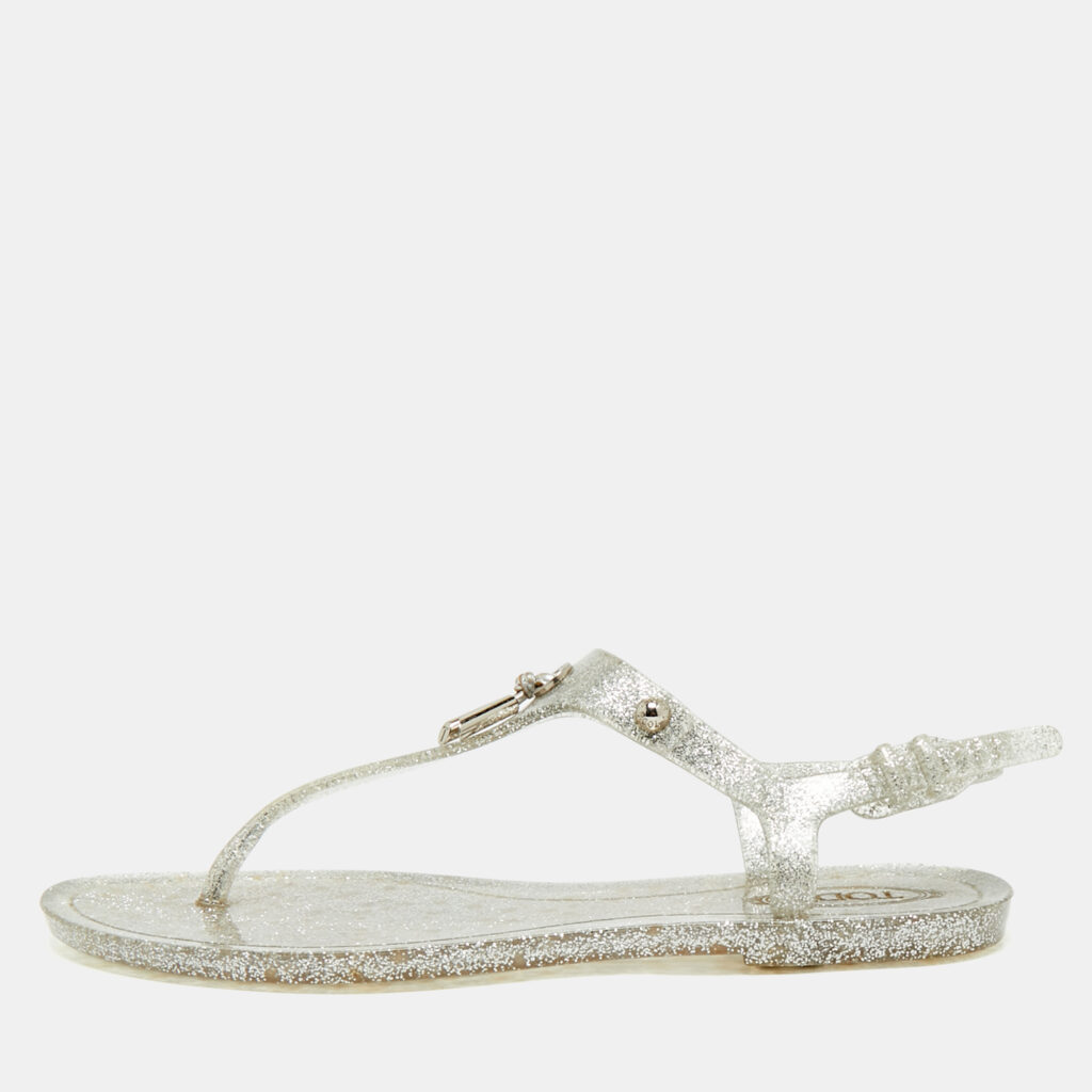 Tod's Silver Jelly Tassel Detail Thong Flat Sandals Size 36