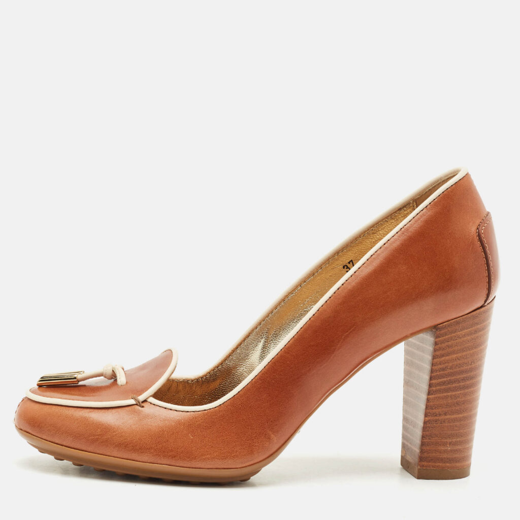 Tod's Brown/Cream Leather Loafer Pumps Size 37 Tod's Brown/Cream Leather Loafer Pumps Size 37