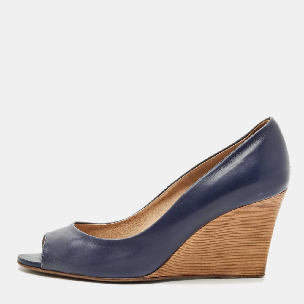 Tod's Blue Leather Wedge Pumps Size 38 Tod's Blue Leather Wedge Pumps Size 38