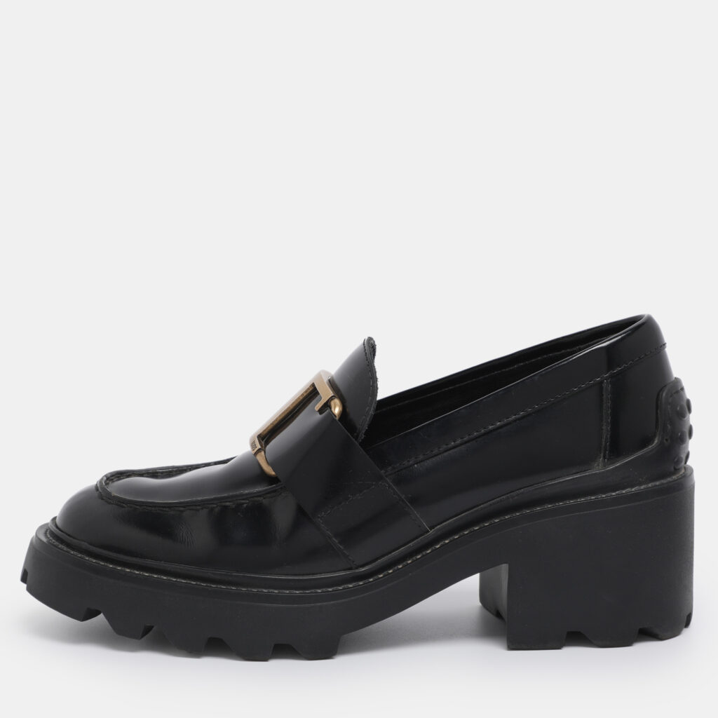 Tod's Black Patent Leather Buckle Loafers Size 35.5