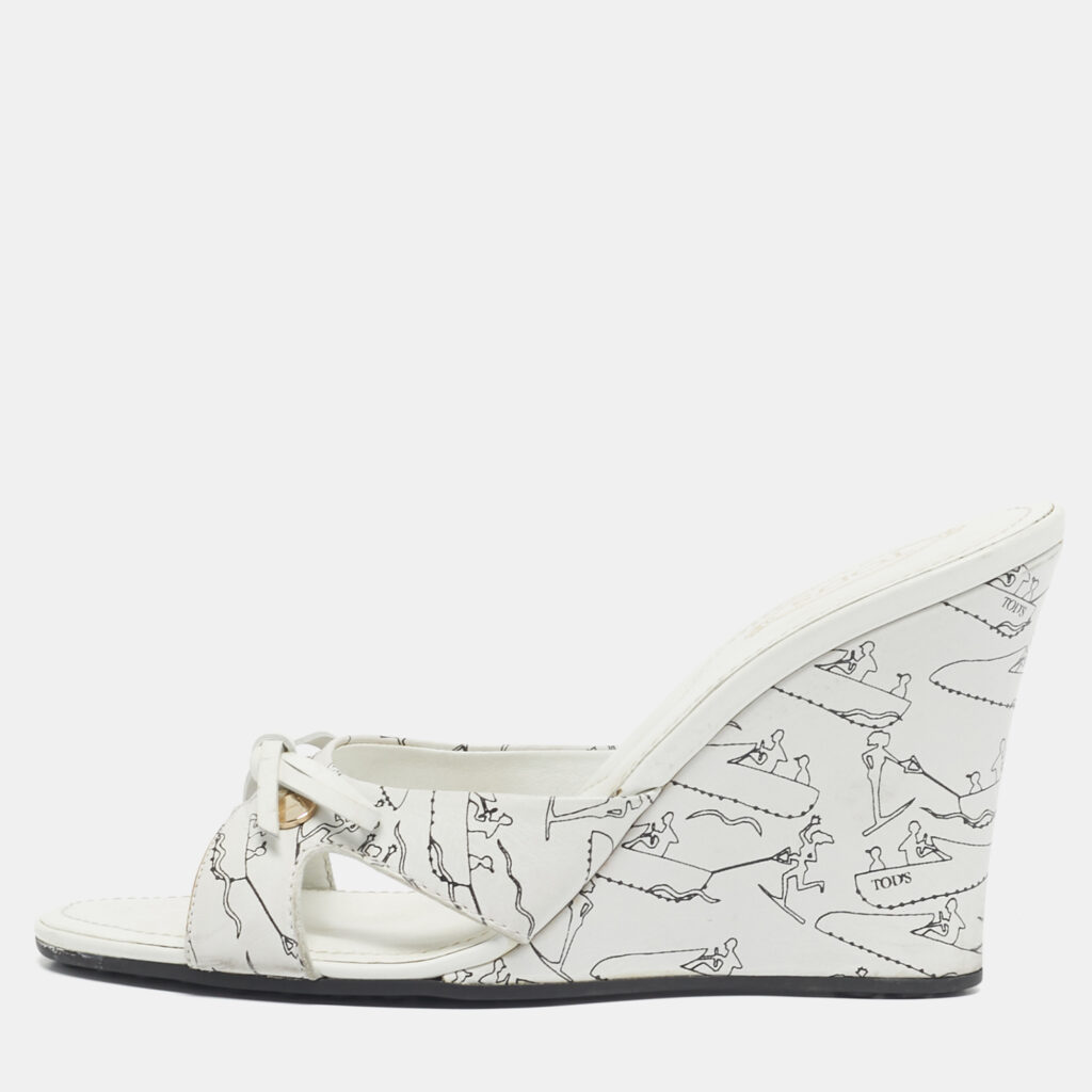 Tod's White/White Leather Bow Wedge Sandals Size 37 Tod's White/White Leather Bow Wedge Sandals Size 37