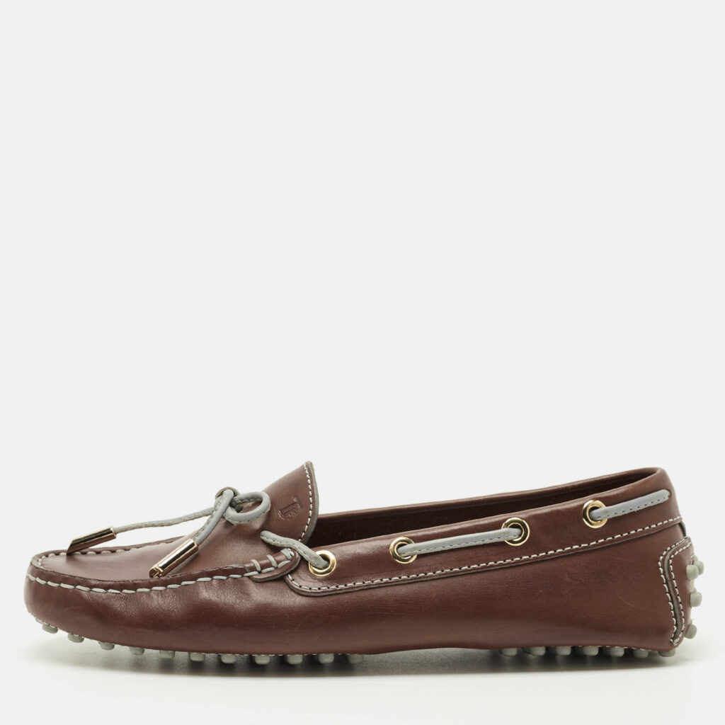 Tod's Brown Leather Gommino Bow Slip On Loafers Size 35.5 Tod's Brown Leather Gommino Bow Slip On Loafers Size 35.5