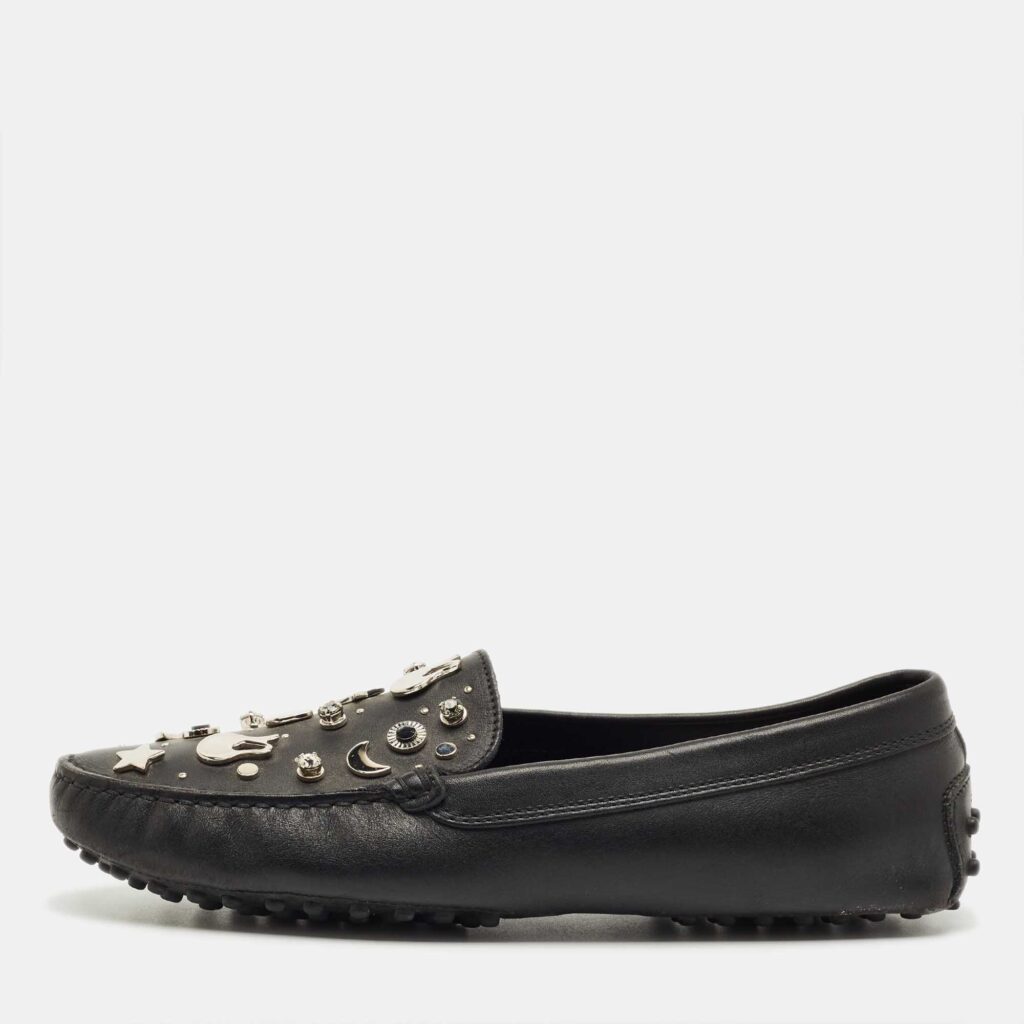 Tod's Black Leather Embellished Driving Slip On Loafers Size 39 Tod's Black Leather Embellished Driving Slip On Loafers Size 39