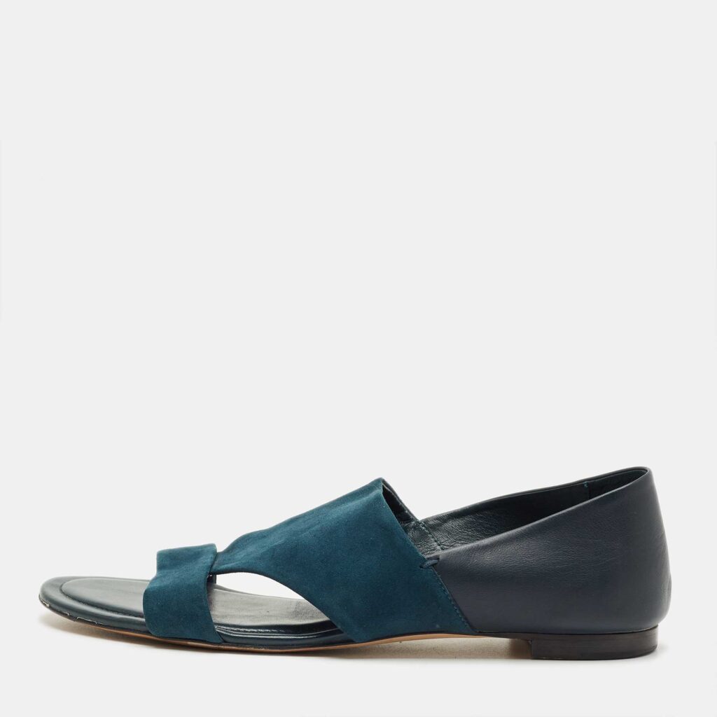 Tod's Teal Blue/Navy Blue Suede Open Toe Flat Size 42 Tod's Teal Blue/Navy Blue Suede Open Toe Flat Size 42