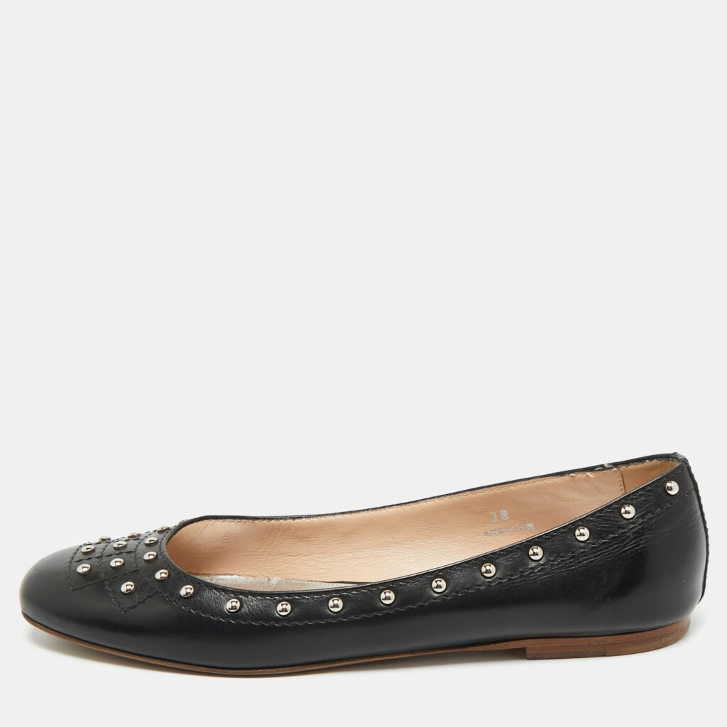 Tod's Black Leather Studded Ballet Flats Size 38 Tod's Black Leather Studded Ballet Flats Size 38