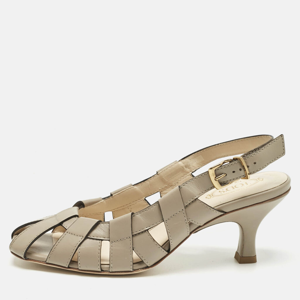 Tod's Grey Leather Cut Out Slingback Pumps Size 37