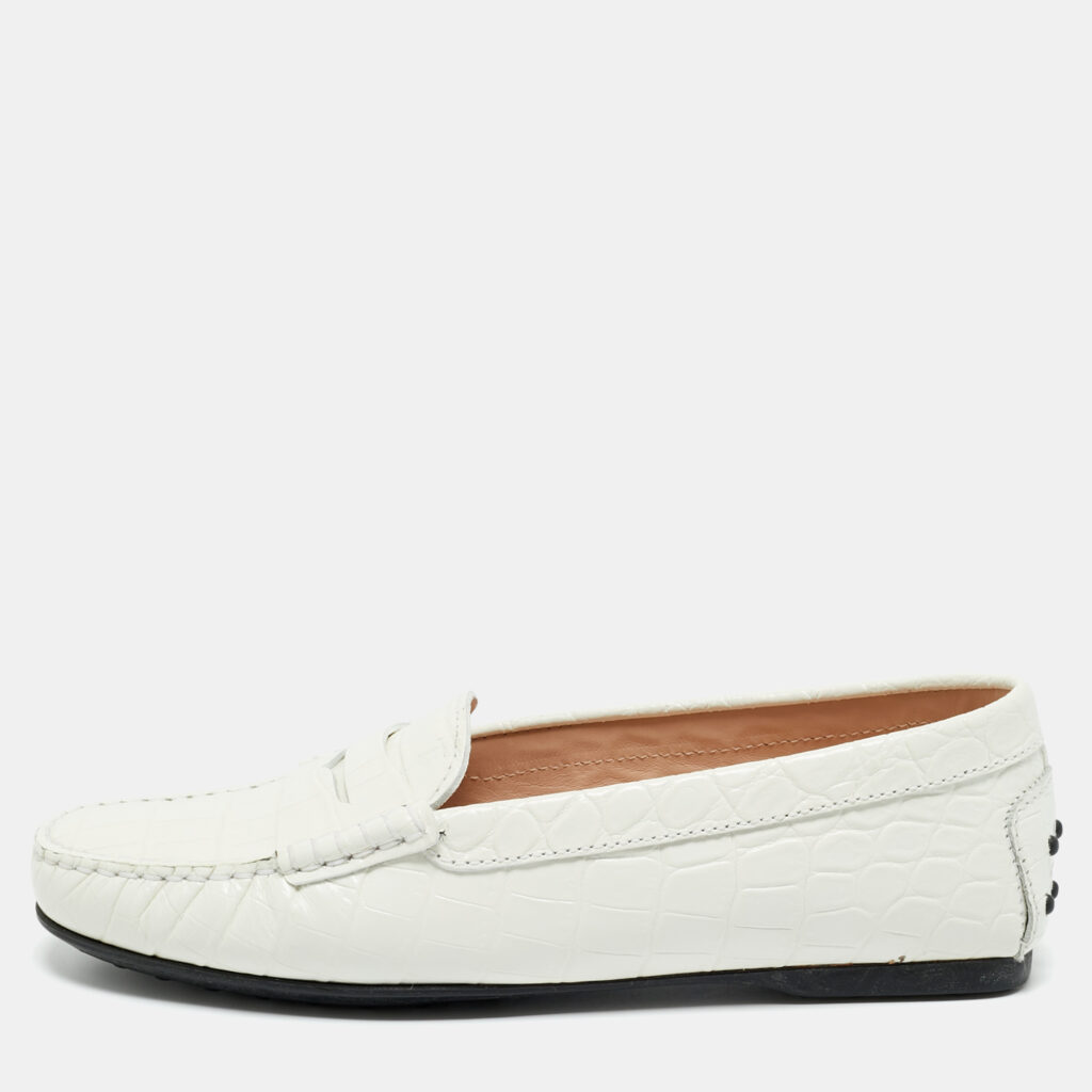 Tod's Croc Embossed Leather Bow Slip On Loafers Size 37.5 Tod's Croc Embossed Leather Bow Slip On Loafers Size 37.5