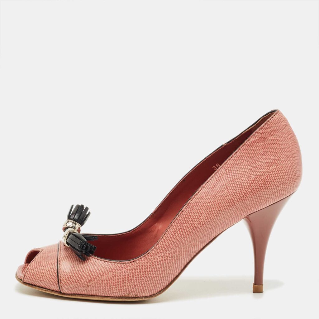 Tod's Pink Lizard Embossed Leather Peep Toe Pumps Size 38