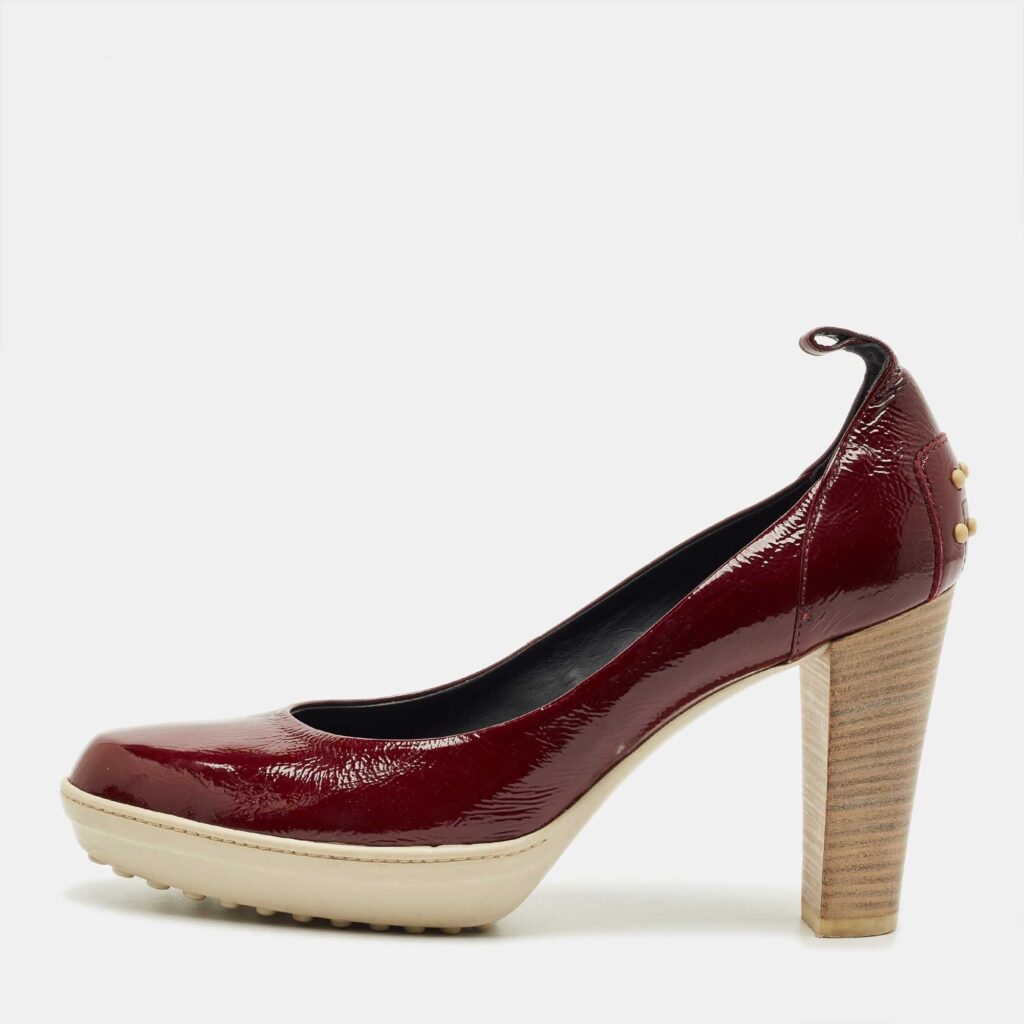 Tod's Burgundy Patent Leather Block Heel Pumps Size 39.5 Tod's Burgundy Patent Leather Block Heel Pumps Size 39.5