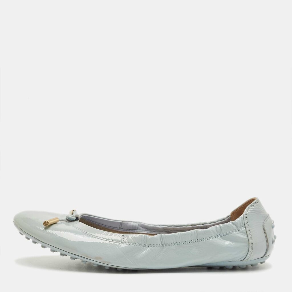 Tod's Grey Patent Scrunch Ballerina Flats Size 39 Tod's Grey Patent Scrunch Ballerina Flats Size 39