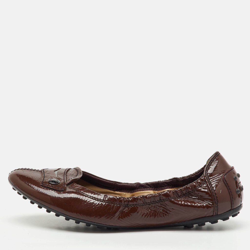 Tod's Dark Brown Patent Leather Scrunch Ballet Flats Size 37 Tod's Dark Brown Patent Leather Scrunch Ballet Flats Size 37