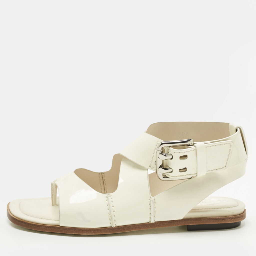 Tod's White Patent Leather Cross Strap Flat Sandals Size 36.5 Tod's White Patent Leather Cross Strap Flat Sandals Size 36.5