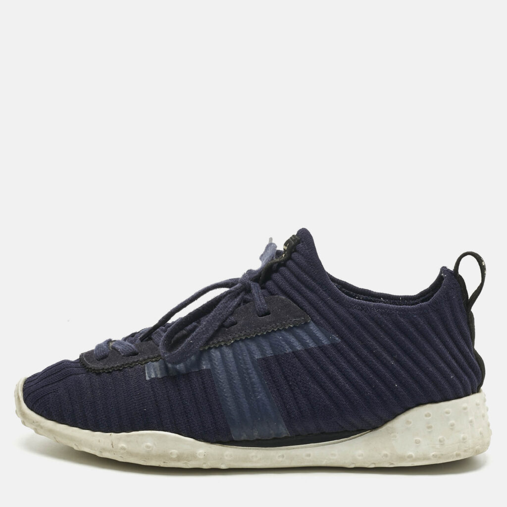 Tod's Navy Blue Knit Fabric and Suede Sportiva Low Top Sneakers Size 38.5 Tod's Navy Blue Knit Fabric and Suede Sportiva Low Top Sneakers Size 38.5