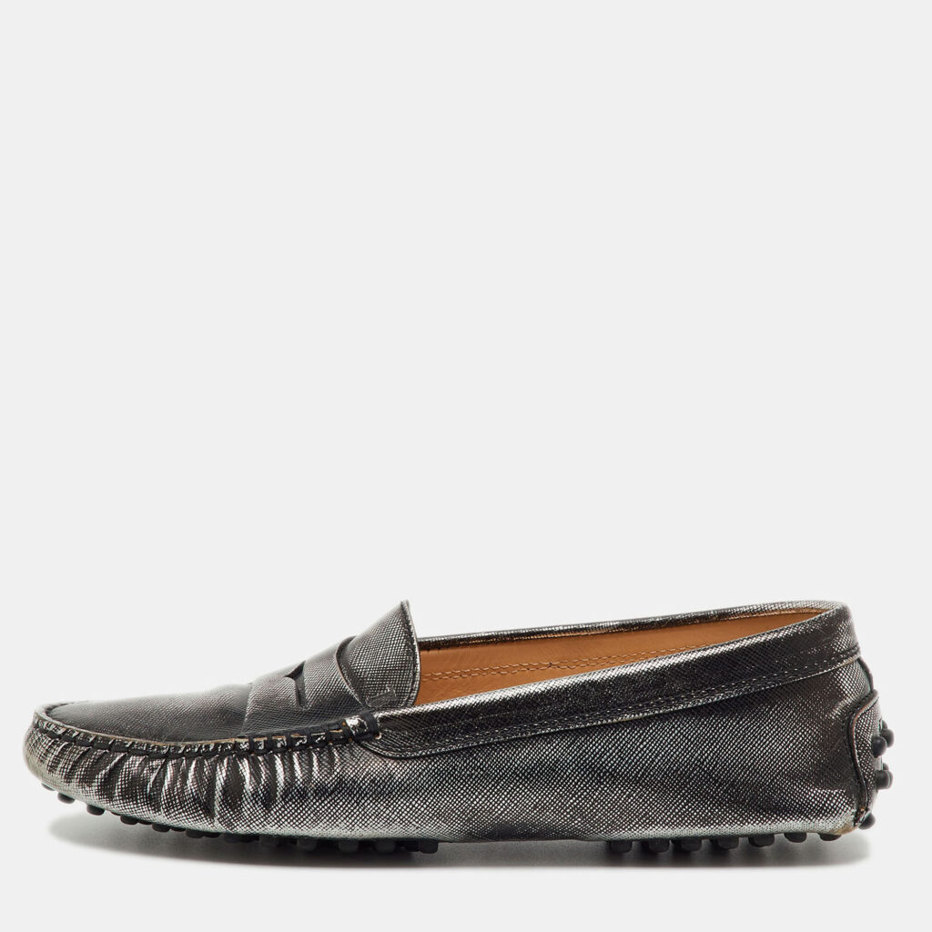 Tod's Metallic Leather Penny Slip On Loafers Size 36 Tod's Metallic Leather Penny Slip On Loafers Size 36