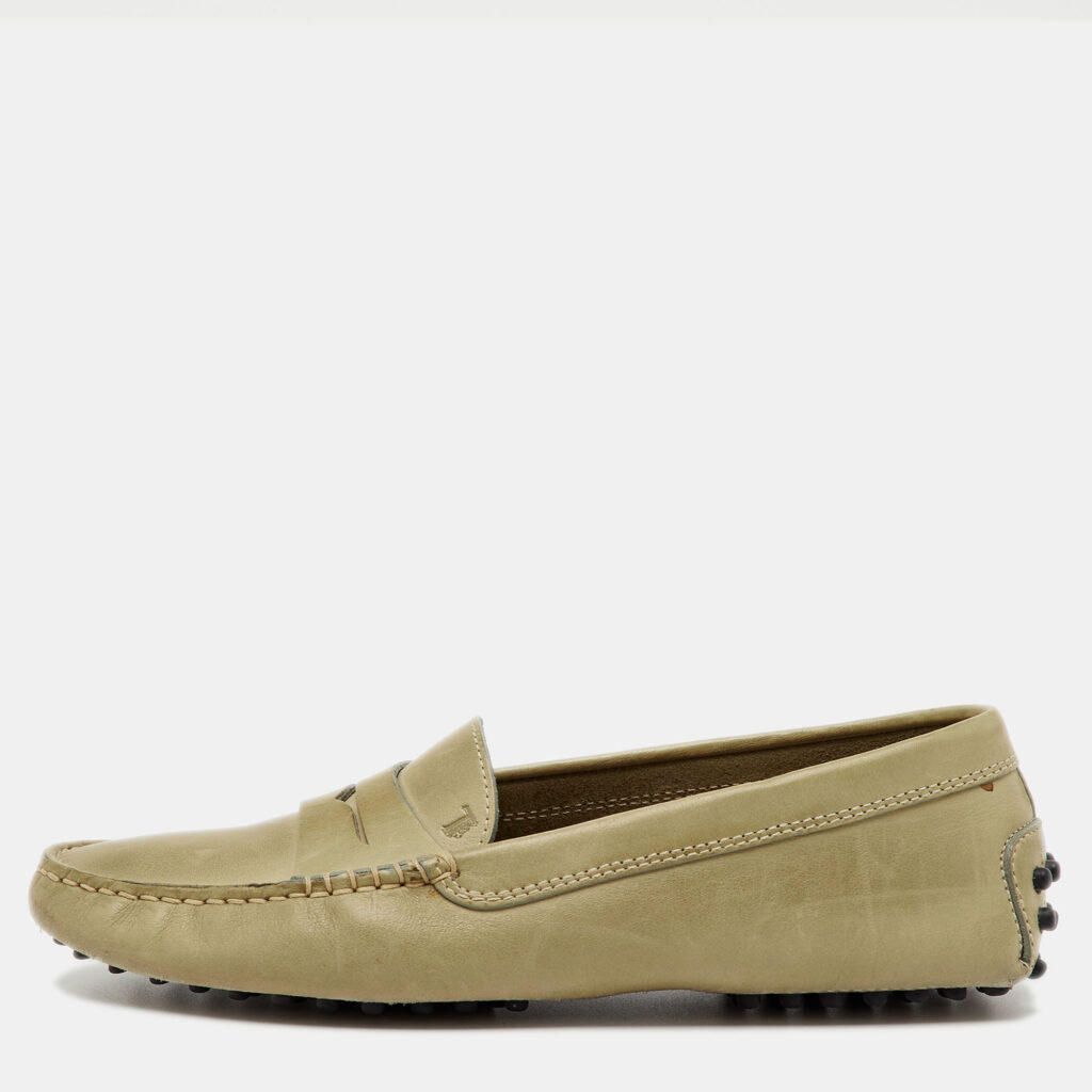 Tod's Olive Green Leather Slip On Loafers Size 36 Tod's Olive Green Leather Slip On Loafers Size 36