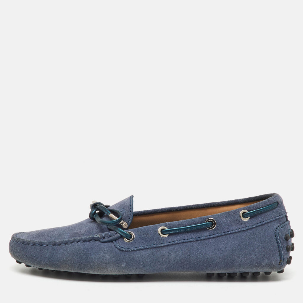 Tod's Blue Suede Gommino Bow Slip On Loafers Size 36 Tod's Blue Suede Gommino Bow Slip On Loafers Size 36