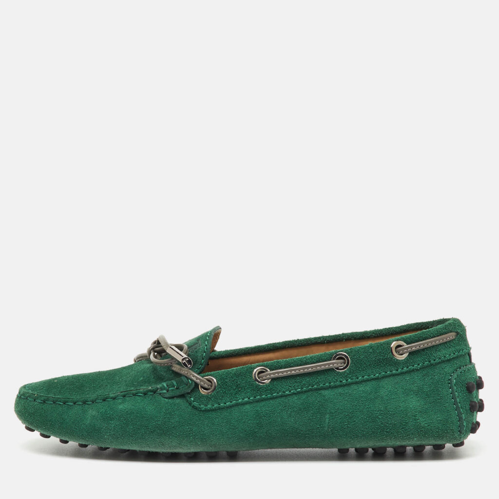 Tod's Green Suede Gommino Bow Slip On Loafers Size 36 Tod's Green Suede Gommino Bow Slip On Loafers Size 36