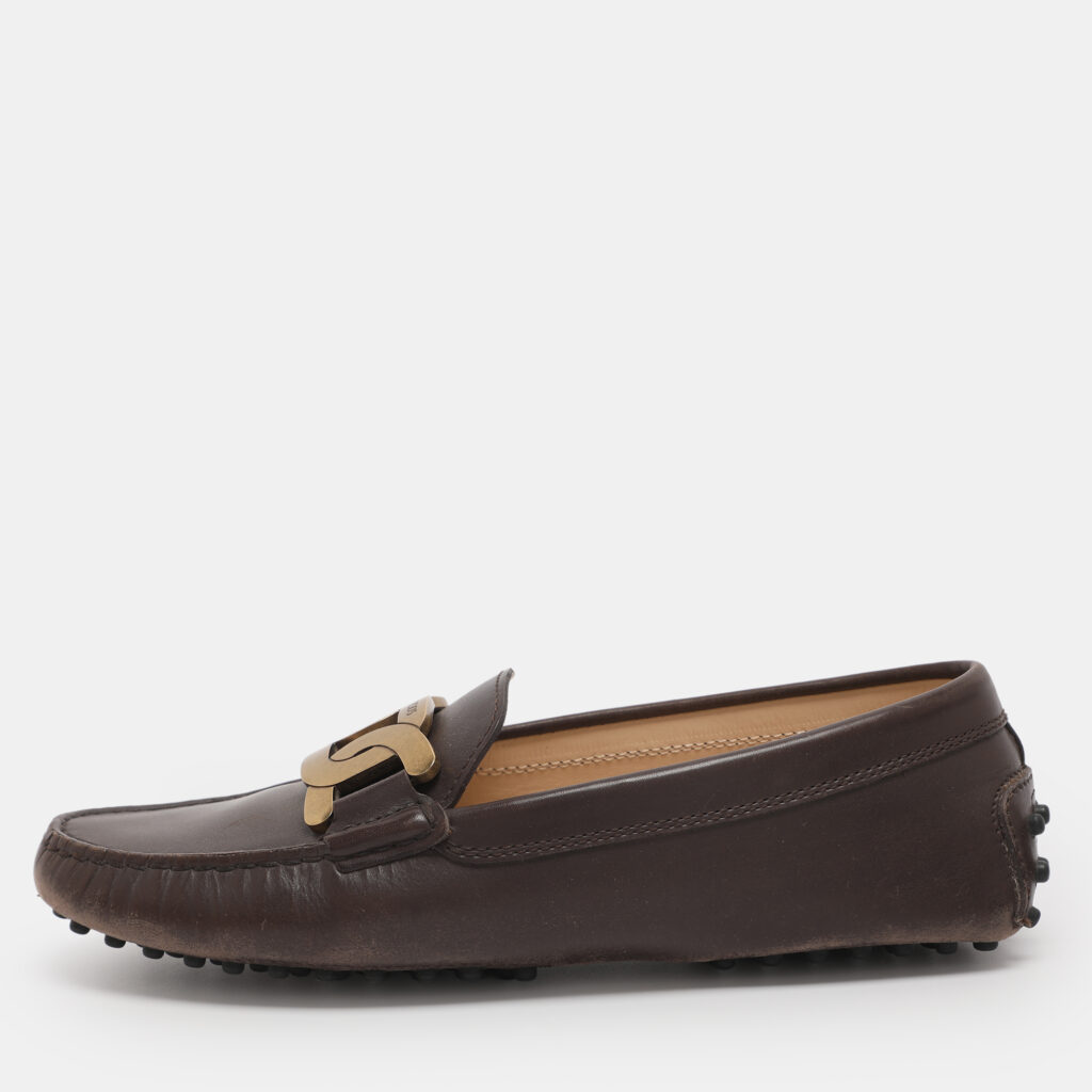 Tod's Brown Leather Kate Chain Slip On Loafers Size 37 Tod's Brown Leather Kate Chain Slip On Loafers Size 37